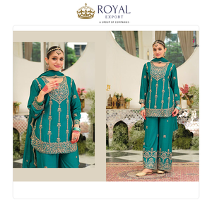 Bollywood Style Clothing <b>Top</b> Notch Quality Unique Style Chinnon Silk with Beautiful Embroidery Work Pakistani Suit for Sale - Product Image 3