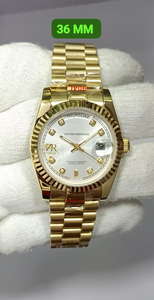 Reloj Mecánico de Lujo Vintage de 36 mm, Estilo Hip Hop, en Acero Inoxidable Dorado, Caja de Acero Inoxidable de Alta Calidad, Esfera Blanca con Diamantes Baguette - Product Image 3