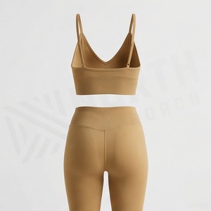 Women's 2 Piece Seamless Yoga Set High Waist <b>Leggings</b> V Neck Spaghetti Strap Top Solid <b>Activewear</b> - Product Image 2