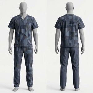 Conjunto de Uniformes Médicos Estampados para Hombre, 180 GSM, Mezcla de Polialgodón, Azul Marino, Estampado de Dibujos Animados para el Sector Sanitario, Logotipo Personalizado por Sublimación - Product Image 3