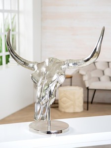 Sculpture de crâne de taureau en argent, figurine artistique en métal faite à la main, décoration de table, style rustique, thème animalier pour salon - Product Image 4