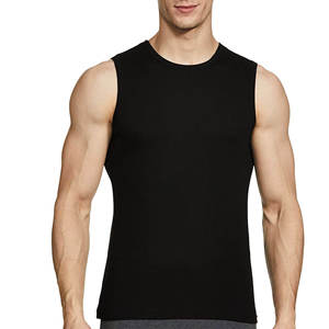 Débardeur noir sans manches pour homme, col rond, tricoté, couleur unie, coupe ajustée - Product Image 1