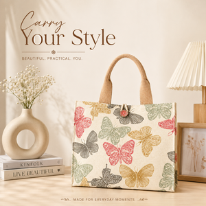 Premium Cotton Canvas Tote <b>Bag</b> Multicolor Butterfly Design Double Short Handles <b>Medium</b> <b>Size</b> Reusable Shopping Handbag Eco - Product Image 4