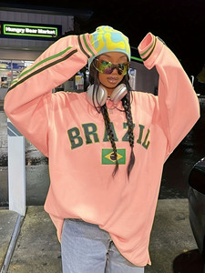Aussie Edge <b>V</b>-<b>neck</b> <b>Sweatshirt</b> <b>Women</b> Casual Oversized Blue Yellow Trim Polyester Knitted Breathable Autumn Wear Full Sleeve Front - Product Image 6