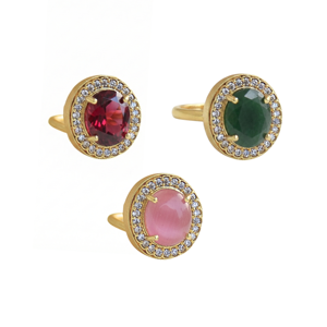 Classic Red Zircon Shade <b>Ring</b> with Cubic Zircon <b>Gold</b> Plated Wedding Band <b>Ring</b> - Product Image 2