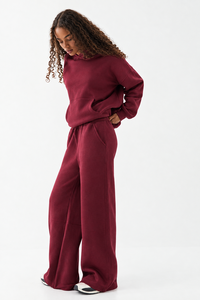 Wholesale Women's Burgundy Oversized Hoodie Wide Leg Sweatpants <b>Set</b> Casual <b>Two</b> <b>Piece</b> Pullover Tracksuit <b>Lounge</b> Wear Streetwear - Product Image 3