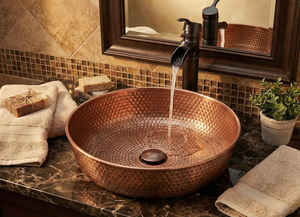 Hammered Copper Sink Vintage Bathroom Sink Handcrafted <b>Round</b> Vessel <b>Basin</b> Rustic Luxury Copper Wash <b>Basin</b> Decorative <b>Round</b> Sink - Product Image 4