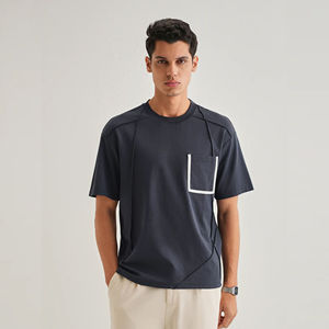 <b>Mens</b> Dark Grey Chest Pocket Crew Neck T-<b>Shirt</b> Short Sleeve Seam Detail Casual Cotton Top Custom Logo OEM ODM Wholesale Apparel - Product Image 1
