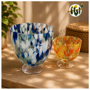 เชิงเทียนแก้วพร้อมงานฝีมือจากทาเลียและเศษแก้วสีดั้งเดิม - Product Image 1
