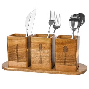 Boîte à couverts en bois de qualité supérieure pour comptoir de cuisine, organiseur d'ustensiles avec un design artisanal classique - Product Image 1