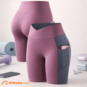 Women's Custom High Waist Gym <b>Shorts</b> Quick-Drying Breathable <b>Cycling</b> Fitness <b>Shorts</b> <b>with</b> <b>Pockets</b> Solid Pattern Tight <b>Shorts</b> - Product Image 2