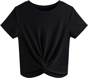 เสื้อครอปท็อปผู้หญิงคุณภาพสูง แขนสั้น คอกลม สีพื้น ผ้าถัก สวมใส่สบายๆ สำหรับฤดูใบไม้ผลิและฤดูร้อน - Product Image 4