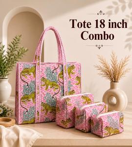 กระเป๋าโท้ทโบฮีเมียนลายผลไม้สีเขียววินเทจ ขนาด 18 นิ้ว พร้อมกระเป๋าเครื่องสำอางแบบซิป 3 ช่อง หูหิ้วนุ่มอเนกประสงค์ขนาดใหญ่ - Product Image 2