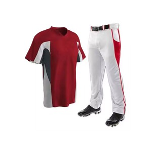 Ensemble de maillots de baseball personnalisés pour hommes, rouge et blanc, col en V, manches courtes, polyester respirant, uniforme toutes saisons - Product Image 1