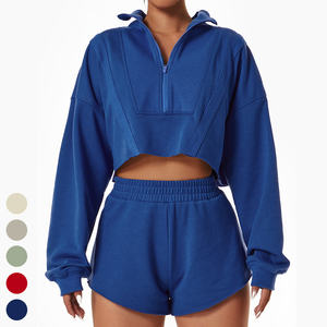 ชุดเซ็ตผู้หญิง สกรีนโลโก้ได้ คอซิป แขนยาว เสื้อยืด กางเกงขาสั้น ชุดออกกำลังกาย 2 ชิ้น ชุดลำลอง สปอร์ต สตรีทแวร์ - Product Image 6