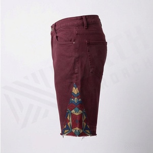 Manufacturer Custom Straight Leg Patchwork Distressed <b>Patch</b> Embroidery Logo Jorts <b>Men's</b> Denim Jeans Casual Streetwear Bottom - Product Image 3