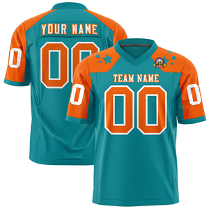 Camiseta de Fútbol Americano Personalizada con Diseño de Estrella en el Hombro, Color Naranja Aqua - Product Image 1