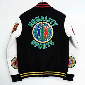 Chaqueta Bomber Unisex Vintage Formal con Letras Bordadas, Cuerpo Negro y Mangas Blancas, Chaqueta con Cierre para Primavera - Product Image 6