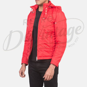 Veste d'hiver matelassée rouge vif pour homme, coupe ajustée, à capuche, chaude, rembourrée, décontractée, style doudoune - Product Image 4