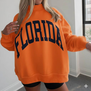 Custom Logo Front Winter Solid Cotton Mock Neck Streetwear <b>Drop</b> Shoulder Embroidered Fleece Pullover Oversized Sweatshirt Women - Product Image 4