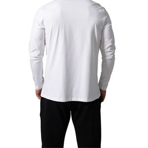 Men's <b>White</b> Long Sleeve Performance T Shirt Lightweight Cotton Crew Neck Fitness Training Casual Sportswear Apparel - Product Image 5