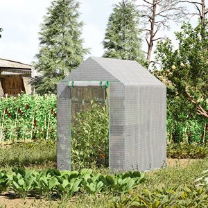 Serra Portatile 47x73x75 Bianca con 4 Ripiani e Porta Avvolgibile per Coltivazione di Piante e Fiori, in Vetro Temperato e Materiali PVC - Product Image 2