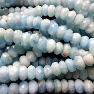 ลูกปัดพลอยอะความารีนธรรมชาติทรงรอนเดลเหลี่ยมเพชรพลอย สีฟ้าสวยงาม คุณภาพสูง ร้อยเป็นเส้นเต็ม - Product Image 1