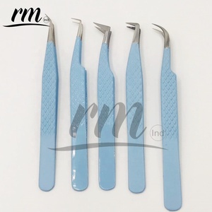 Pince à épiler pour extensions de cils en acier inoxydable de haute qualité RMI, bleu ciel, poignée diamant, pointe argentée, emballage personnalisable, logo privé - Product Image 2