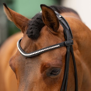 Nouveauté : Bandeau de tête pour cheval en cuir noir, forme vague, avec cristaux scintillants et strass. - Product Image 6