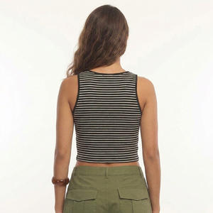 Top corto sin mangas a rayas para mujer, camiseta sin mangas a rayas, chaleco de punto acanalado al por mayor, camisola corta, blusa de verano de ajuste ceñido - Product Image 4