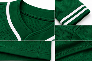 Maillot de baseball vert personnalisé à manches courtes avec boutons, pour équipe sportive, avec noms, numéros et bordure rayée - Product Image 5