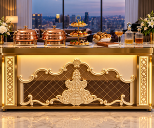 Zelvarion <b>Royal</b> ArtDeco Modern Classic Illuminated Gold Luxury Stainless Steel <b>Catering</b> Counter for Indoor/Outdoor Use - Product Image 3