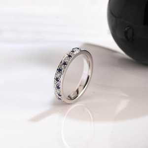 Bague Éternité Ronde en Saphir Bleu et Moissanite Blanche, en Argent 925, Cadeau de Mariage pour Amoureux, Breloques - Product Image 2