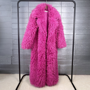 Manteau long en fausse fourrure rose pour femme, épais et chaud, vêtement d'extérieur d'hiver, manches longues, col rabattu, couleur unie, coupe ample - Product Image 2