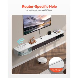 Mobile TV Sospeso Moderno da 70 Pollici con Foro per Cavi, in Melaminico, con Ripiano e Armadietto Contenitore - Product Image 3