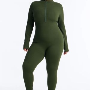Mono casual de punto para mujer, de manga larga con cremallera, cintura alta y control de abdomen, ajustado, para otoño - Product Image 2