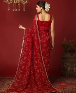 Sari en Georgette KV imprimé et orné de motifs Bandhani - Product Image 4