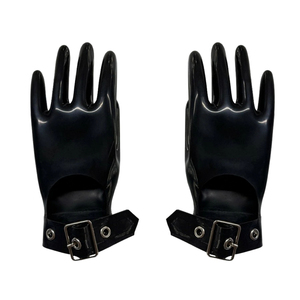 Black PU Wrist <b>Gloves</b> <b>With</b> Buckle Punk Style Unlined Party Wear - Product Image 3
