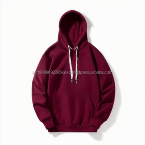 เสื้อสวมหัวผ้าฝ้ายน้ำหนักเบามีฮู้ดสำหรับทุกเพศเบอร์กันดีสีพื้นสีพื้น - Product Image 1