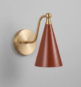 Handmade Raw Brass Wall <b>Sconce</b> Lamp, Terracotta Cone Shade, Mid Century Modern <b>Lighting</b> - Product Image 5