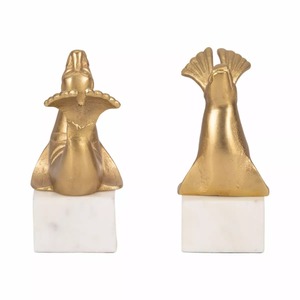 <b>Gold</b> Plated Seal Bookends Sculptural Metal Decorative Home Office <b>Desk</b> Accessory Contemporary Style 2Pcs - Product Image 4