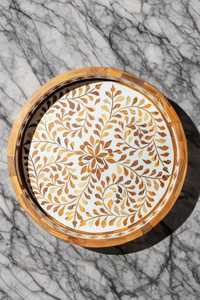 Plateau de service de luxe fait main avec incrustation de nacre, élégant plateau décoratif en mosaïque de coquillages pour rangement et service - Product Image 4