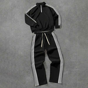 Ensemble de survêtement gris pour homme avec veste zippée à passepoil contrastant et pantalon de survêtement à cordon de serrage - Product Image 6