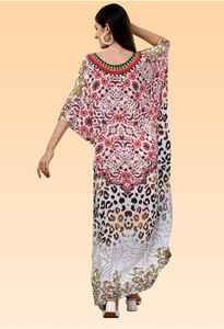 Robe Kaftan Courte pour Femme – Imprimé Paon Ethnique Jaune et Vert, Tunique Ample Festive - Product Image 4