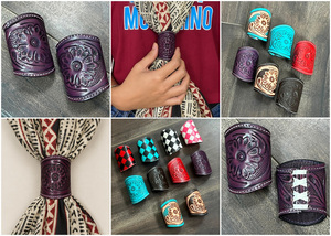 2026 Venta al por mayor de fábrica: Deslizador de pañuelo de cuero genuino de vaca con diseño floral hecho a mano, accesorios elegantes estilo bohemio de alta calidad para mujer - Product Image 3