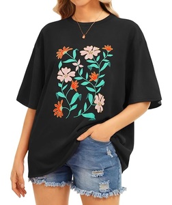 Camiseta de Mujer de Algodón 100% con Estampado de Nuevo Diseño, Manga Corta, Cuello Redondo, Hombros Caídos, Estilo Casual, de Bangladesh - Product Image 4