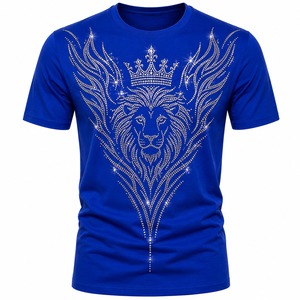 T-shirts pour hommes de haute qualité en polyester/coton bleu uni, design personnalisé avec strass, écologiques, respirants et à séchage rapide - Product Image 6
