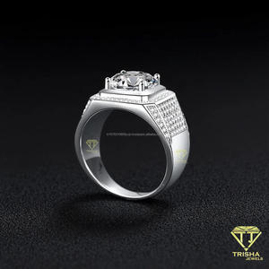 Bague Chevalière Halo pour Homme en Argent avec Diamant de Laboratoire Rond Taillé, Bague de Fiançailles de Luxe, Bague de Mariage Hip Hop, Cadeau pour Lui - Product Image 3