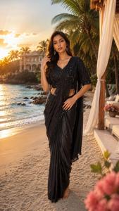 Women's Purple Silk <b>Saree</b> With Gold Embroidery Traditional Indian Wedding Wear Floor-Length Regular Fit Sari For Adults - Product Image 5