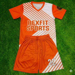 High Quality Men’s Solid Color Football REXFIT SPORTS Jersey Shorts Set <b>Athletic</b> Soccer Uniform Training Sportswear OEM Supplier - Product Image 1